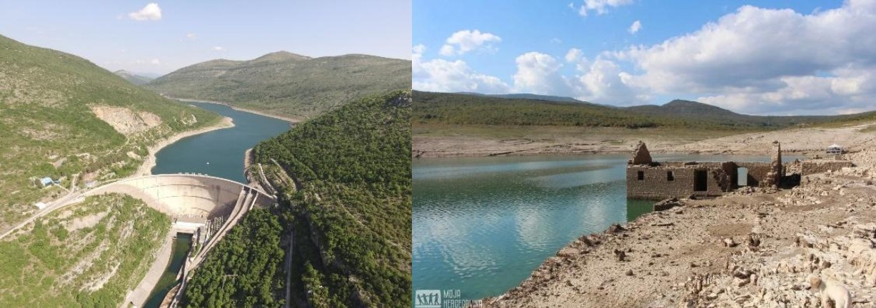 Лучна брана и остаци насеља на Билећком језеру (Hercegovina Press)